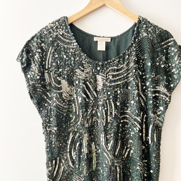 Gold Hawk Sequin Beaded Shift Dress Green Size XS - Picture 6 of 8